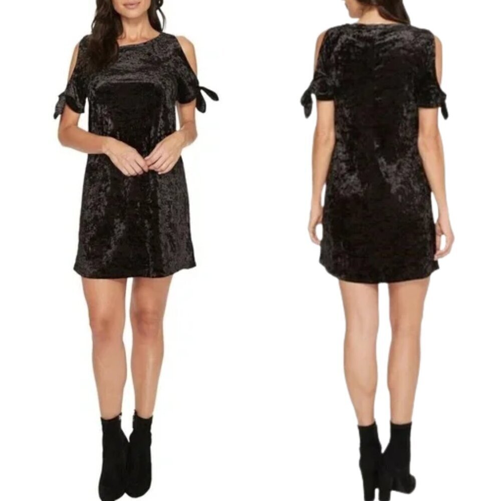 NWT Sanctuary Night Slayer Black Velvet Cold Shoulder Tie Sleeve Mini Dress - Picture 1 of 4